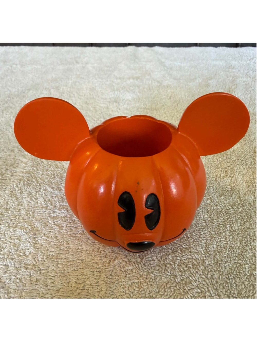 Vintage Disney Mickey Mouse Pumpkin Halloween Candy Bowl with Iconic Round Ears
